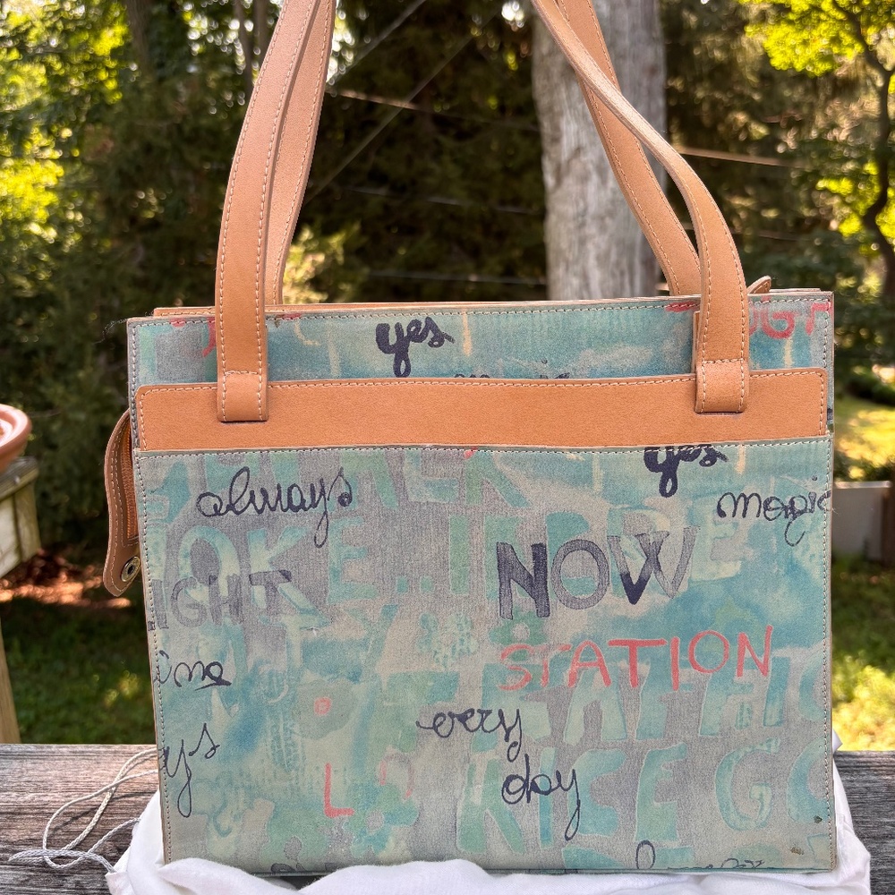 Furla leather turquoise words bag